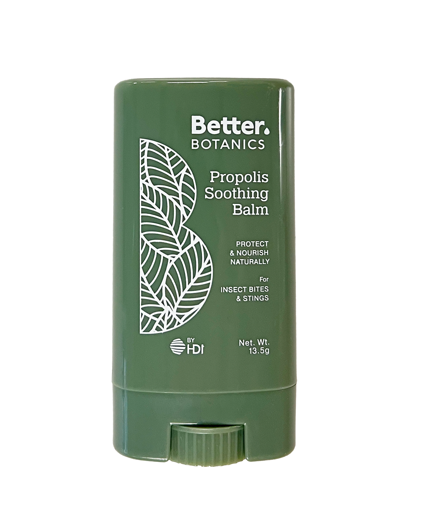 Green stick balm container with 'Better Botanics' branding on a white background