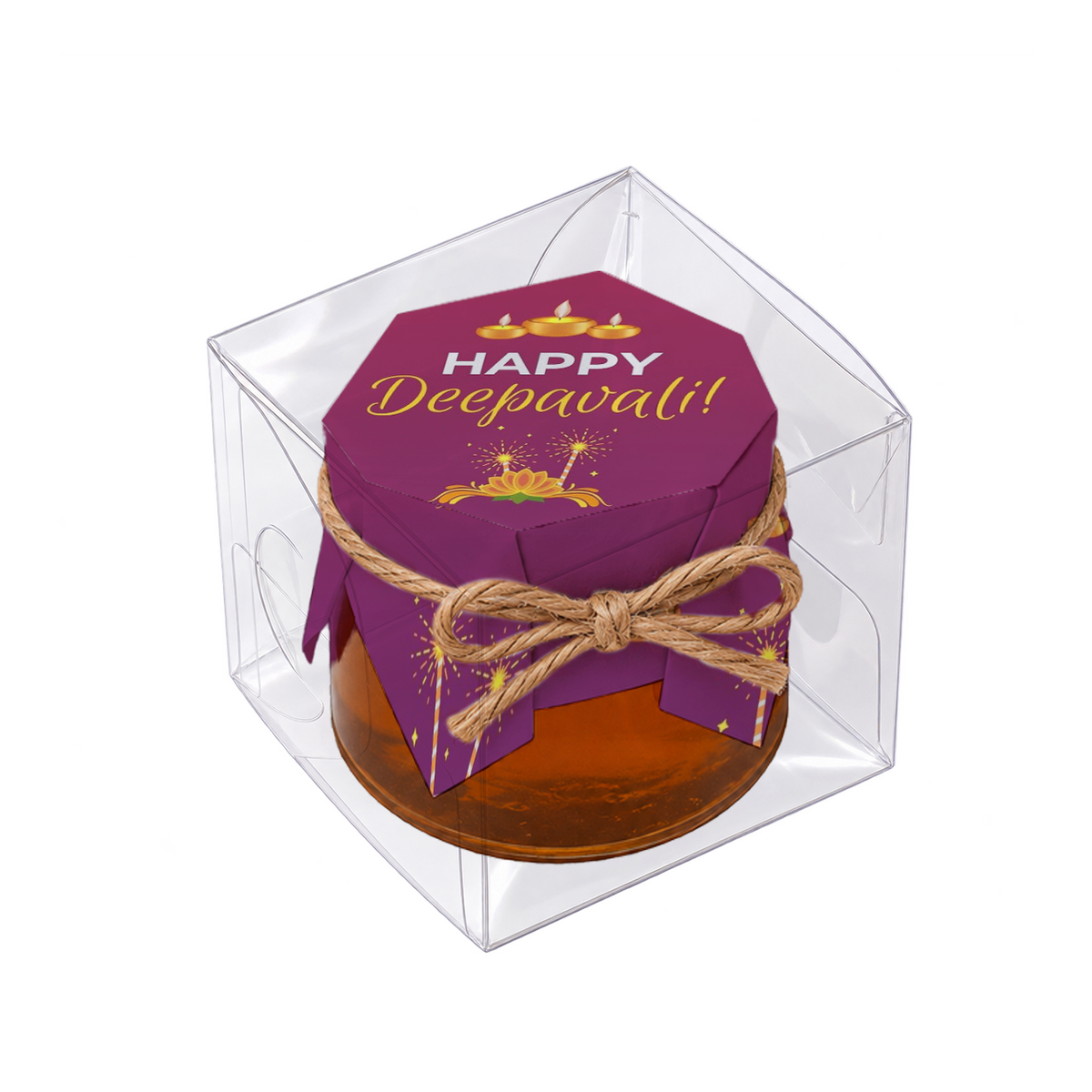 Happy Deepavali mini honey jar in a single clear box