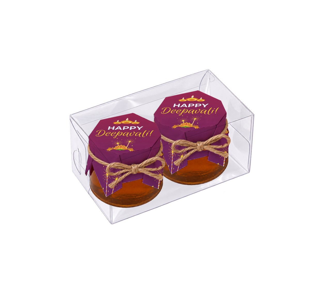 Happy Deepavali mini honey jar in a twin clear box