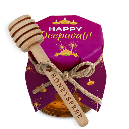 Happy Deepavali mini honey jar with a honey dipper
