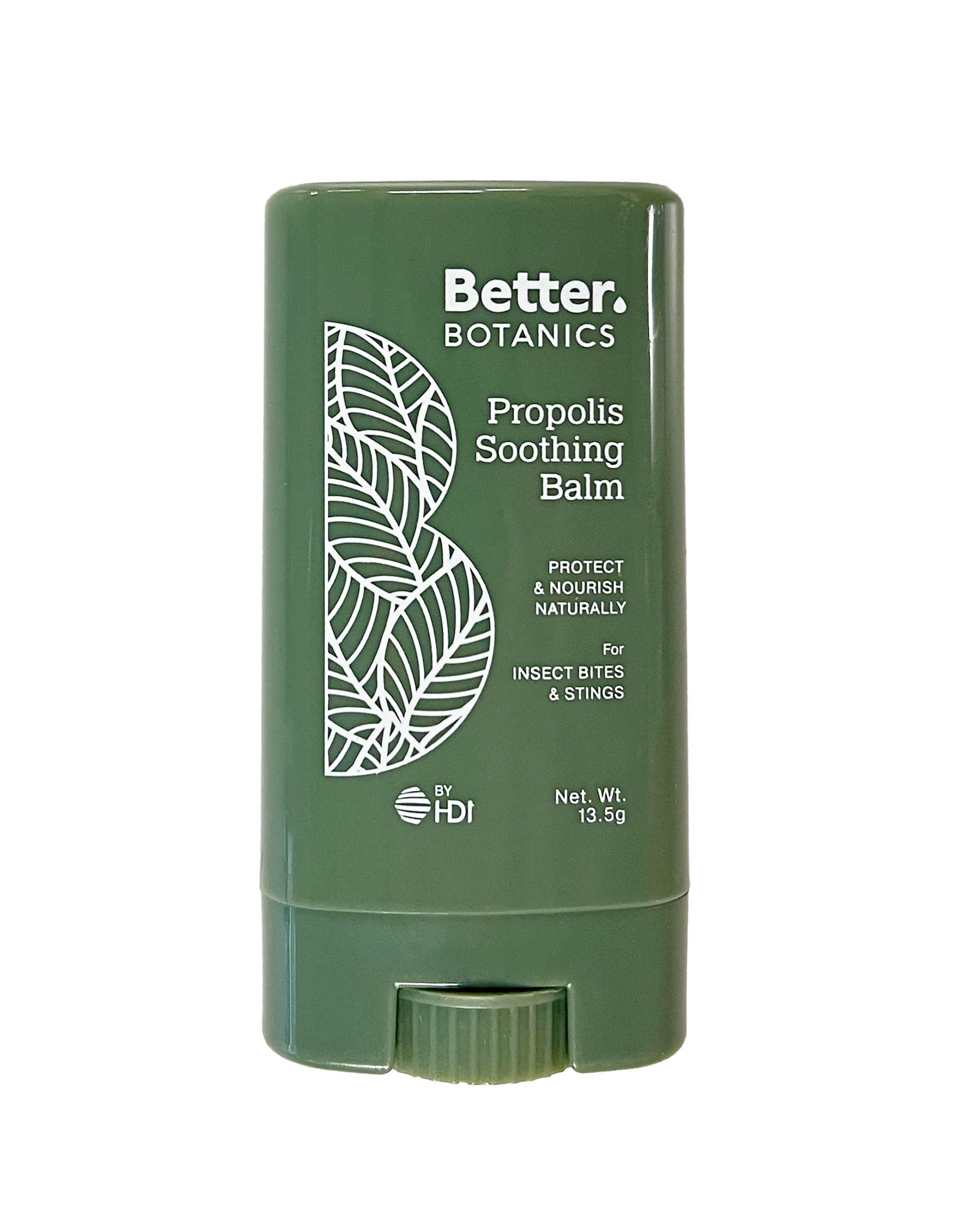 Green stick balm container with 'Better Botanics' branding on a white background