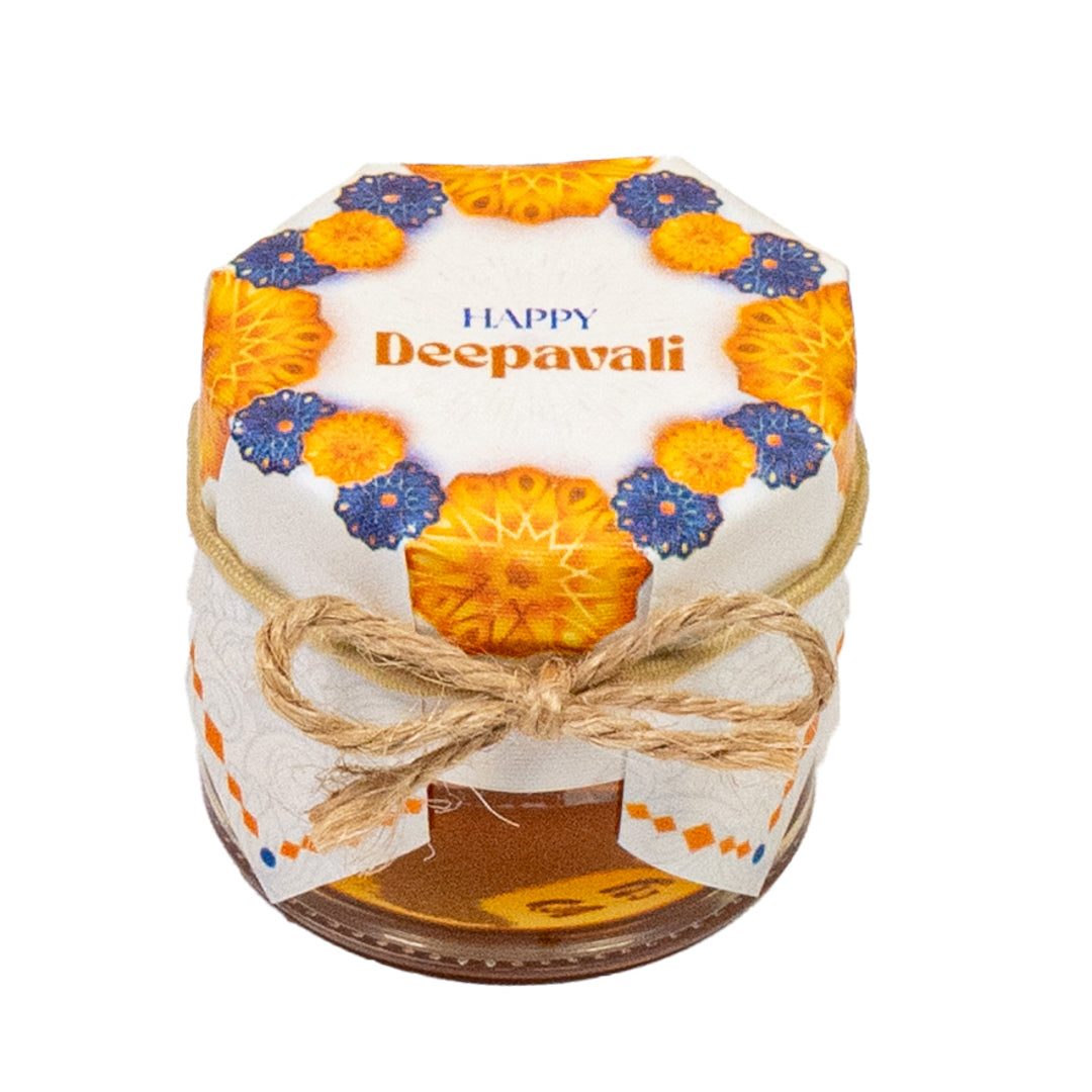 Small gift jar with festive “Happy Deepavali” cover 