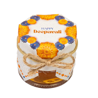 Small gift jar with festive “Happy Deepavali” cover 